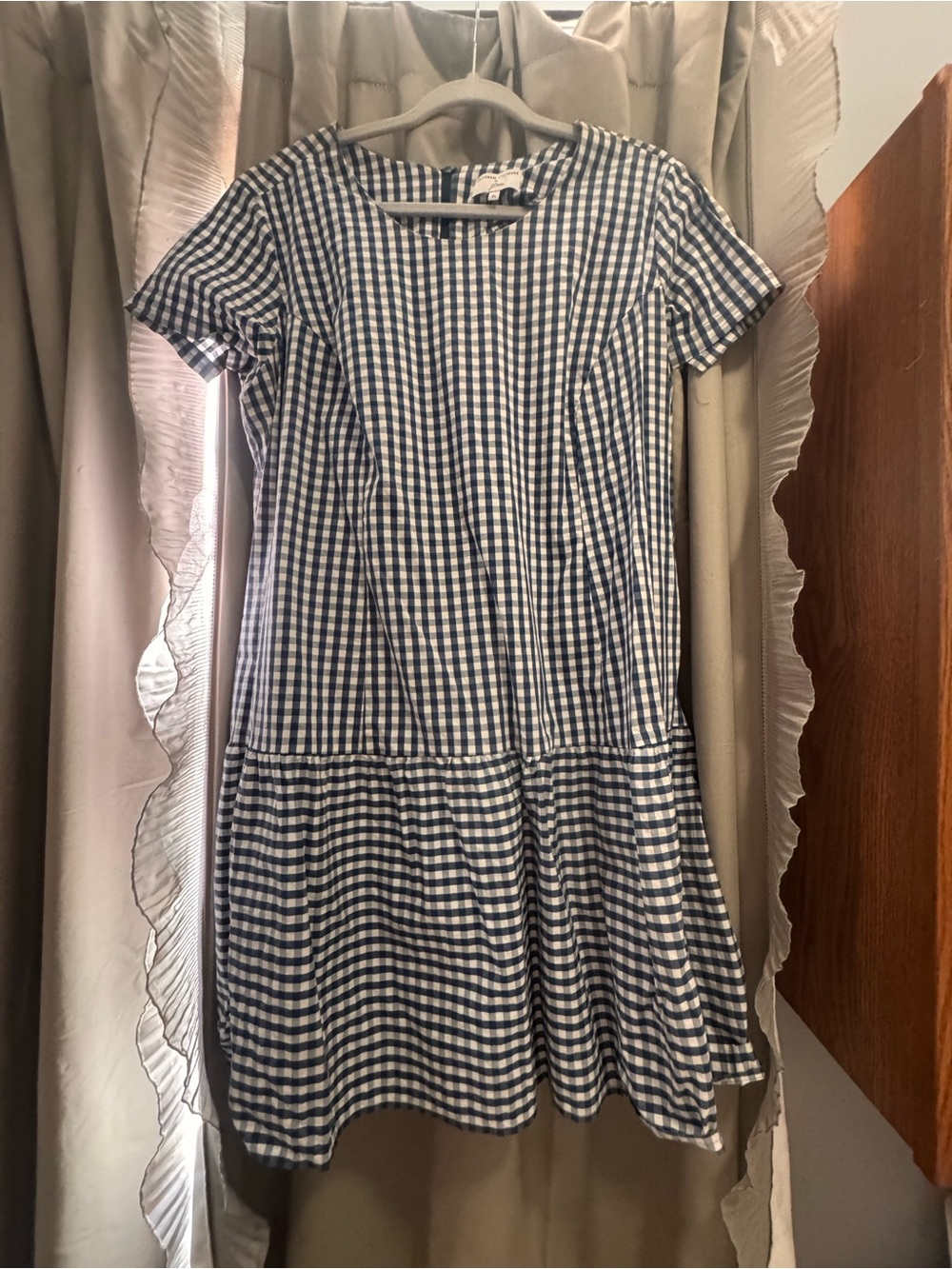 J. Crew Blue and White Gingham Short Sleeve Mini Dress